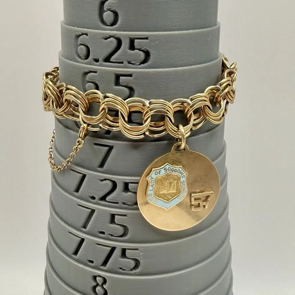 Vintage Estate 12k Gold Filled Double Link Charm Bracelet School 1950s 1960s 22g